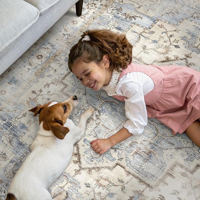 GENIMO 2x5 Runner Rugs for Hallway, Machine Washable Non Slip Vintage Rugs, Low Pile Lightweight Soft Print Rug for enrtyway, Corridor, Home, Office, Kitchen, Mint Sage