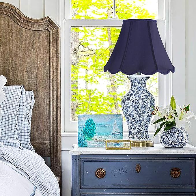 GOSO Set of 1 Leaf Scalloped Lamp Shade Blue, 6×13×9.8 Inch Spider Lamp Shade for Table Lamp,Floor Lamps Replacement Braids with Petal Edges,Easy Assembly Art Decor Bell Shades for Bedroom