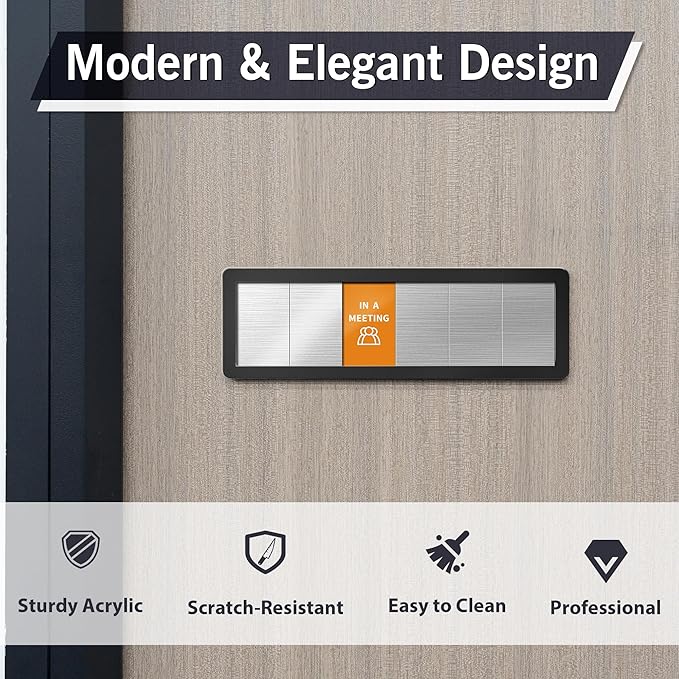 Office Door Signs-Meeting in Progress Door Sign with 6 Options, Do Not Disturb, In a Meeting, Out of Office, Working from Home, Come on in, Back Soon, Business Privacy Sign Shows the Status of the Person Inside the Room