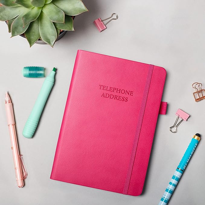 Legend Planner Address Book with Alphabetical Tabs –Telephone Contacts Book for Phone Numbers, Addresses, Passwords, Medium (Hot Pink)