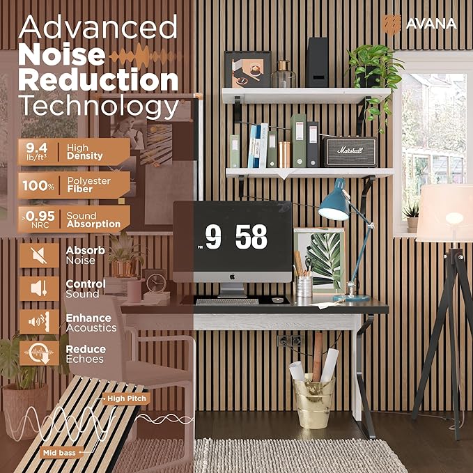 Avana Acoustic Wood Wall Panels – 94.4 X 12.6 Inch White Oak Acoustic Panels 2 PCs – Wall Panels For Interior Wall Decor For Homes, Offices, Studios – Sturdy And Durable Wood Panels For Wall