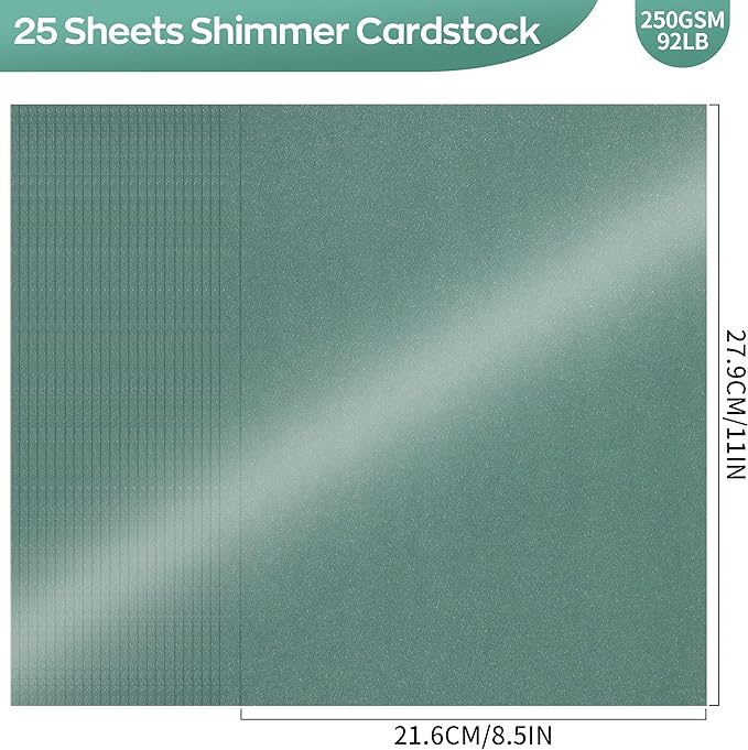 25 Sheets Green Shimmer Cardstock 8.5 x 11Inch Glitter Card Stock 92lb Heavyweight Printer Paper for Wedding Invitations, Craft, Greeting Cards, Printing UAP18GR025