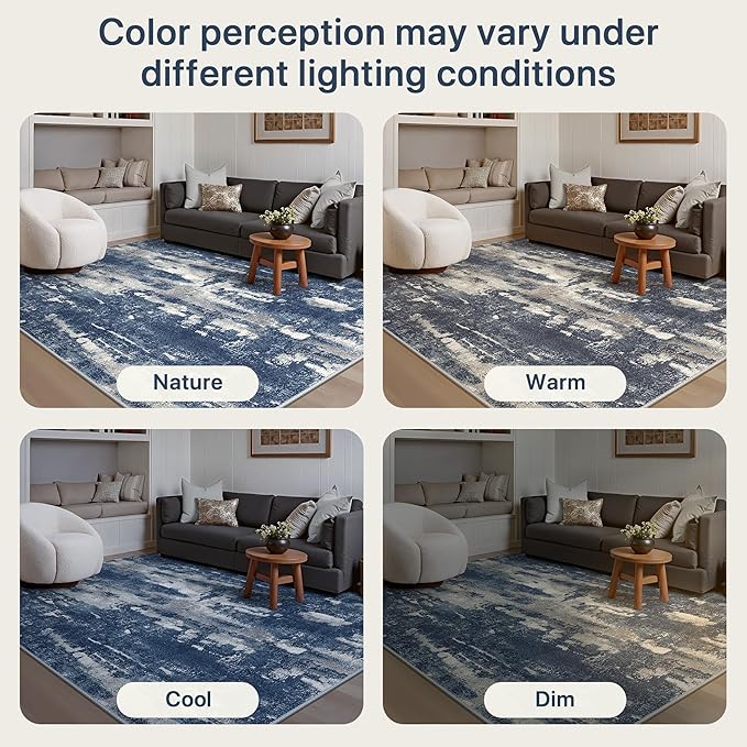 GENIMO 8x10 Area Rugs for Living Room, Machine Washable Non Slip Rugs, Low Pile Lightweight Vintage Print Rug for Bedroom, Dining Room, Home Office, Distressed Blue/Grey