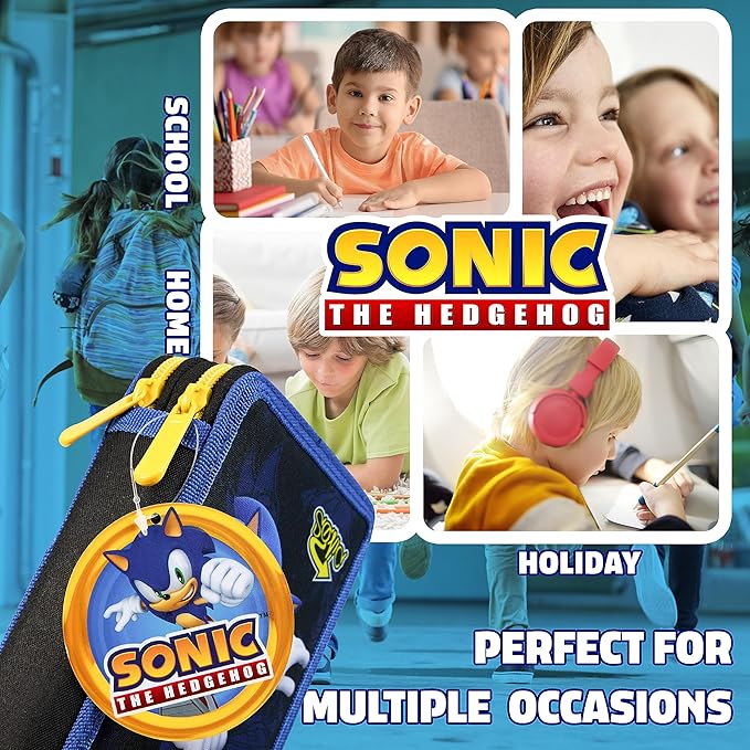 SONIC THE HEDGEHOG Pencil Case for Kids Stationery Set Pens Colored Pencils Mini Notebook School Supplies Gamer Gifts for Boys
