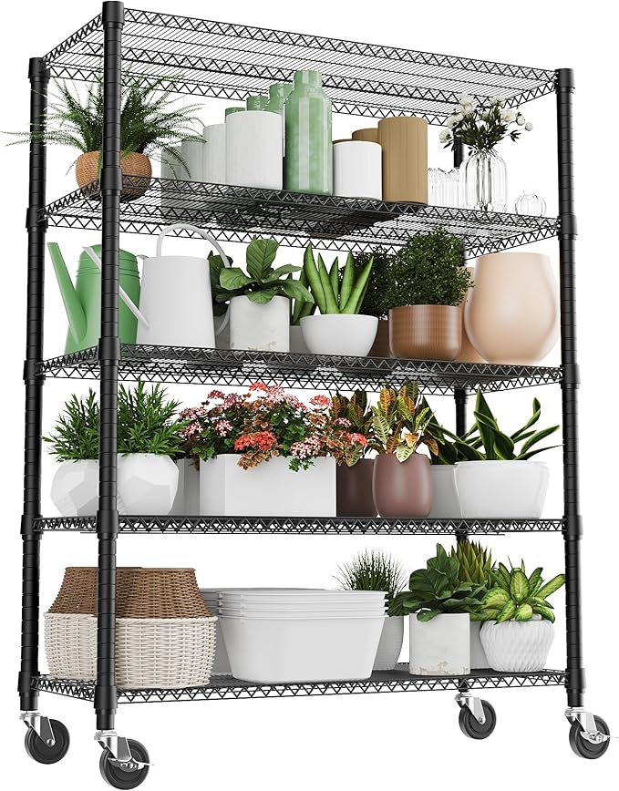 M MZG 5 Tiers Shelf 3300 lbs Steel Storage Shelving Utility Shelving Unit Steel Organizer Wire Rack for Home,Kitchen,Office,Garage Black 23.6" D x 53.1" W x 73.6" H