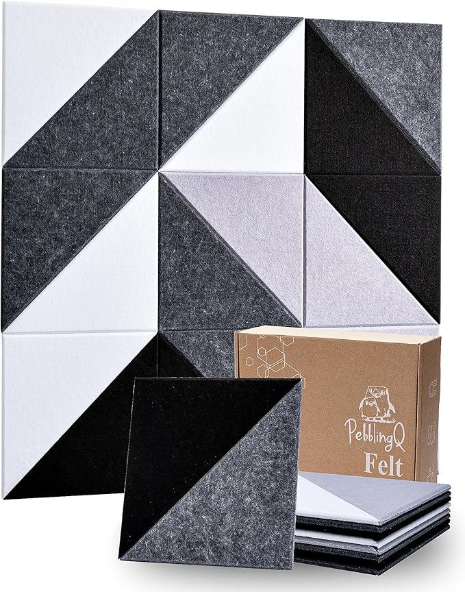 PebblingQ Felt Wall Tiles Bulletin Board, Modular Decorative Panels for Home Office, Kids Room, Classroom, DIY Geometric Design, Creative Photo Display Board, 18 Pack 11.8" Triangle Tiles(Ether)