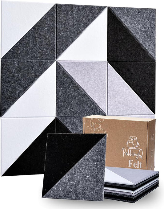 PebblingQ Felt Wall Tiles Bulletin Board, Modular Decorative Panels for Home Office, Kids Room, Classroom, DIY Geometric Design, Creative Photo Display Board, 18 Pack 11.8" Triangle Tiles(Ether)