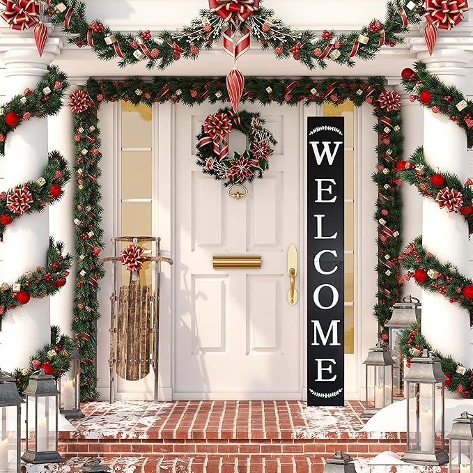 Tall Outdoor Welcome Sign - 6ft Black Rustic Modern Farmhouse Decor for Front Door & Porch