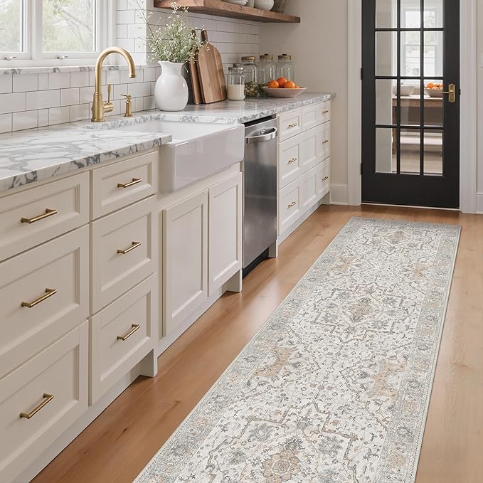 GENIMO Runner Rug 2'6"x6 Machine Washable Non Slip Vintage Hallway Runner Rug, Low Pile Lightweight Rugs for Indoor Entryway, Hallway, Kitchen and Corridor