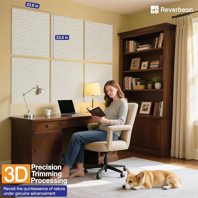 Reverbeon 6 PCS Acoustic Panels, 23.6x23.6 Inch Sound Absorbing Panels, Decorative Acoustic Wall Panels for Recording and Home Studio, Office with Double-Sided Adhesive Tape