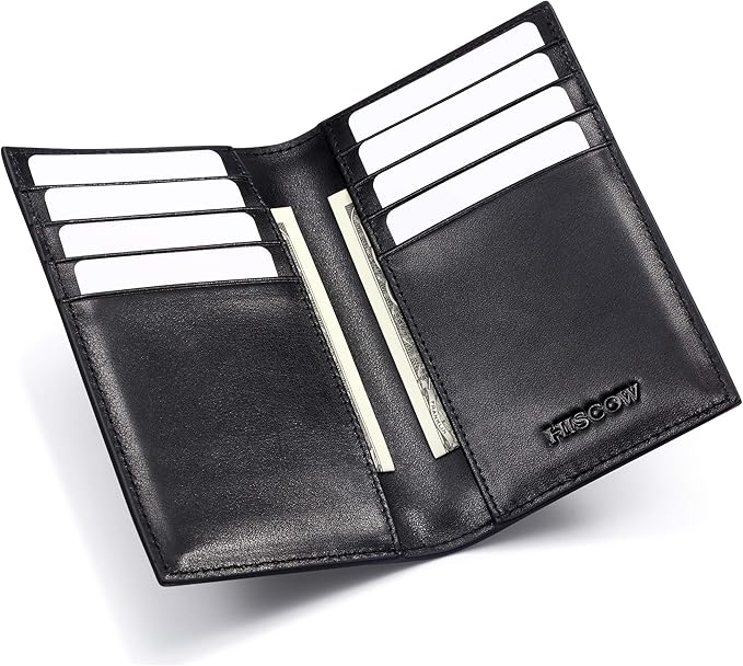 Slim Leather Credit Card Holder for Men & Women 8cc, Italian Calfskin (Black)
