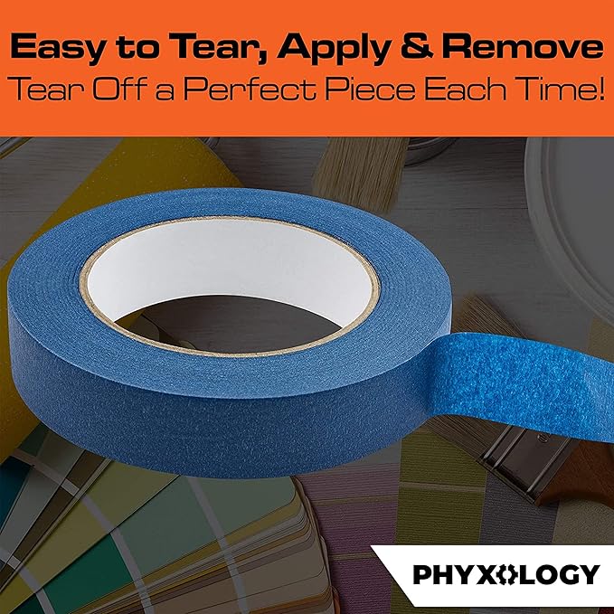 No-Residue 1 Inch, 60 Yard Blue Painters Tape 2 Pk. Easy-Tear, Pro-Grade Removable Masking Tape Great for Home, Office, Commercial Contractor. Clean, Drip-Free Painting with Wide Crepe Paper Rolls