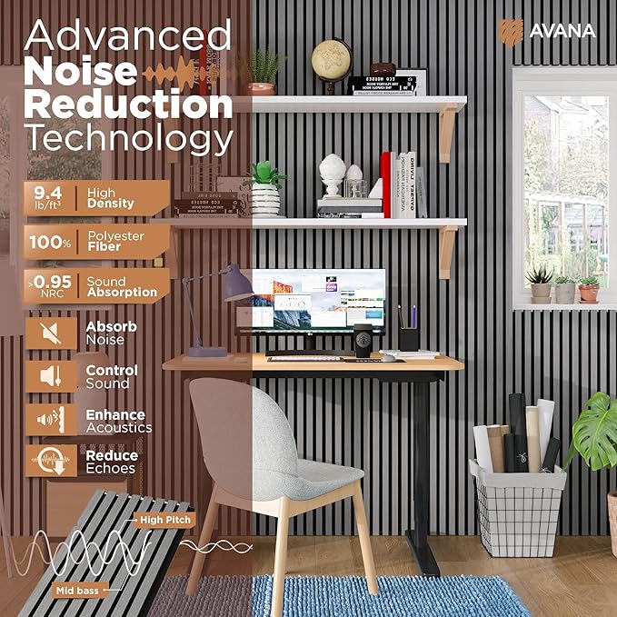 Avana Acoustic Wood Wall Panels – 94.4 x 12.6 Inch Gray Oak Acoustic Panels 2 PCs – Wall Panels For Interior Wall Decor For Homes, Offices, Studios – Pleasing Decorative Wood Panels For Wall