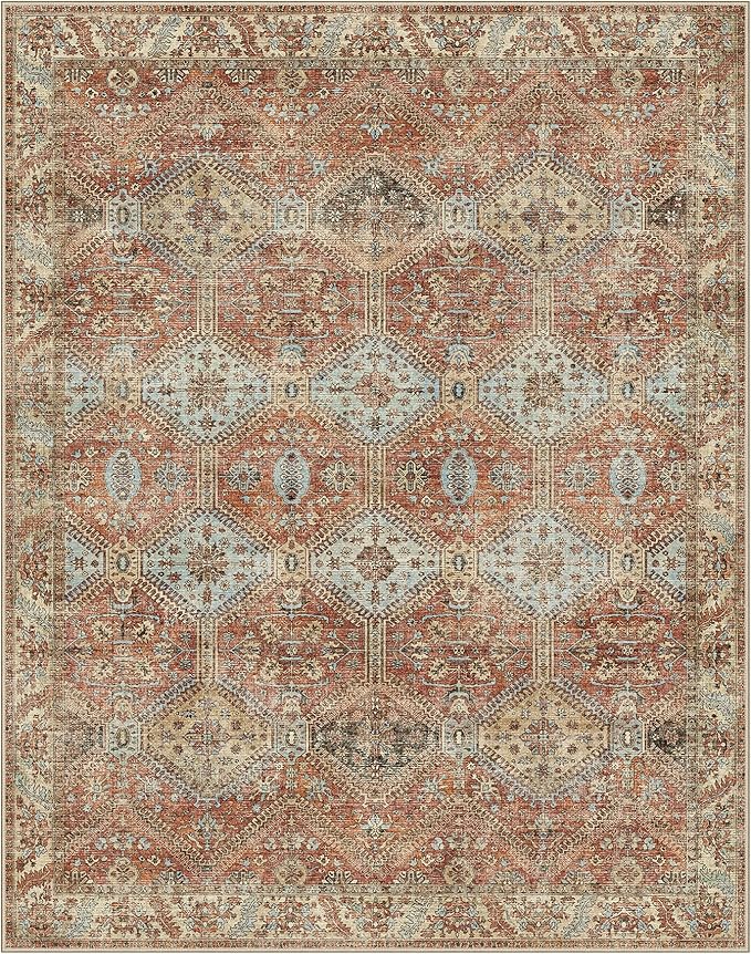 GENIMO 3x5 Area Rugs for Living Room, Machine Washable Non Slip Rugs, Low Pile Lightweight Print Rug for Bedroom, Dining Room, Home Office, Vintage Brick Red
