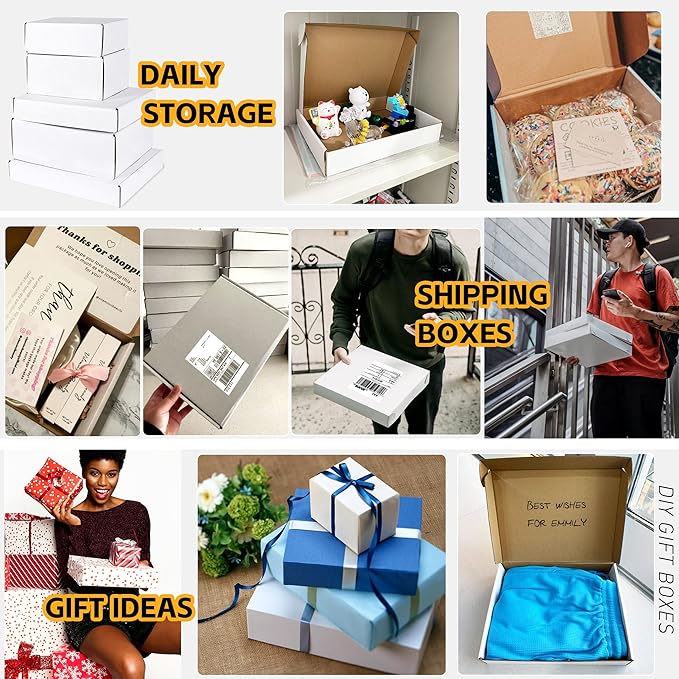 JOWLOT 10x7x3 inch Shipping Boxes Set of 25, White Corrugated Cardboard Box Literature Mailer for Mailing Packing Moving and Storage