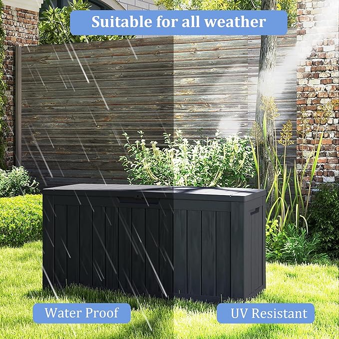 Decksplore 75 Gallon Outdoor Storage Box with Wheels, Waterproof Lockable Resin Deck Box Patio Storage Bin for Pool Accessories Cushion Furniture, Garden Tools, UV-Resistant Outside Delivery Black