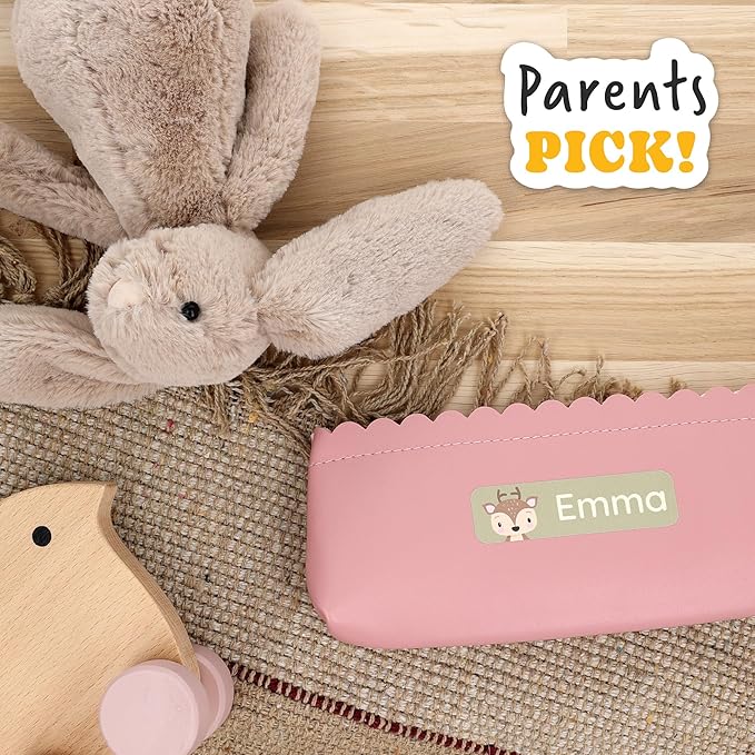 Large Name Labels for Kids (33) - Custom Stickers for Daycare and School Supplies - Durable, Waterproof Stickers for Water Bottles, Lunch Boxes, and More with Unique Designs - Deer