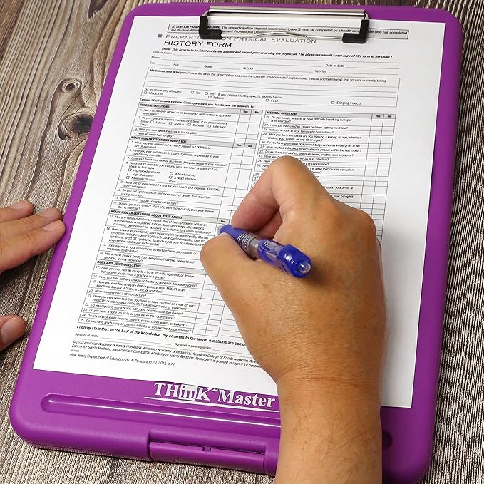Think2Master [3 Pack] Purple Plastic Storage Clipboard. | 25% Heavier & Sturdier| Heavy Duty and Won’t Flex Like Other Brands (Compare The Weight). Storage Compartment Holds 150 Letter Sized Paper.