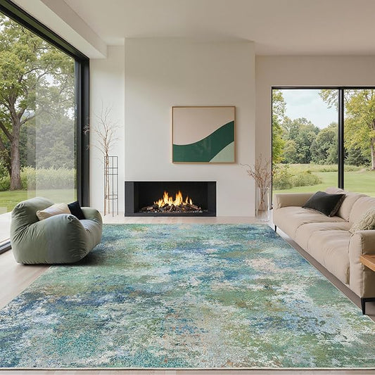 GENIMO Washable Rugs 8x10 Area Rugs for Living Room Bedroom, Modern Lightweight Rug Ultra Soft Indoor Area Rugs 8x10 for Dining Room, Low Pile Carpet with Non Slip Backing, Blue Green