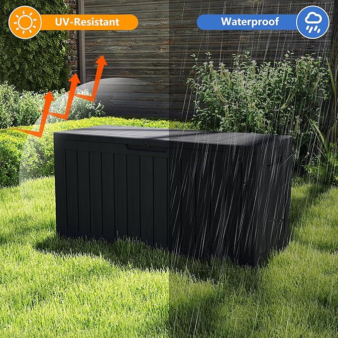 Yardgrace 80 Gallon Outdoor Storage Box Waterproof, Resin Deck Boxes with Lockable Lid & UV-Resistant for Patio, Pool, Garden Furniture Cushions & Accessories, Black