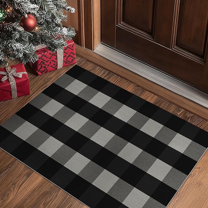 GENIMO Checkered Rug 3x5 Ft Black and White Outdoor Rug Buffalo Plaid Rugs Mat Fall Doormats Washable Rug for Front Porch Decor Indoor Entrance Patio Balcony Entryway