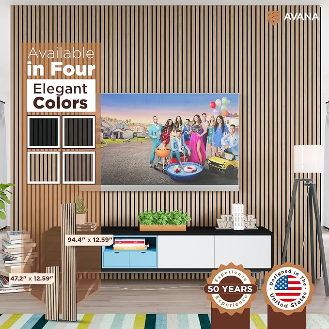 Avana Acoustic Wood Wall Panels – 94.4 X 12.6 Inch White Oak Acoustic Panels 2 PCs – Wall Panels For Interior Wall Decor For Homes, Offices, Studios – Sturdy And Durable Wood Panels For Wall