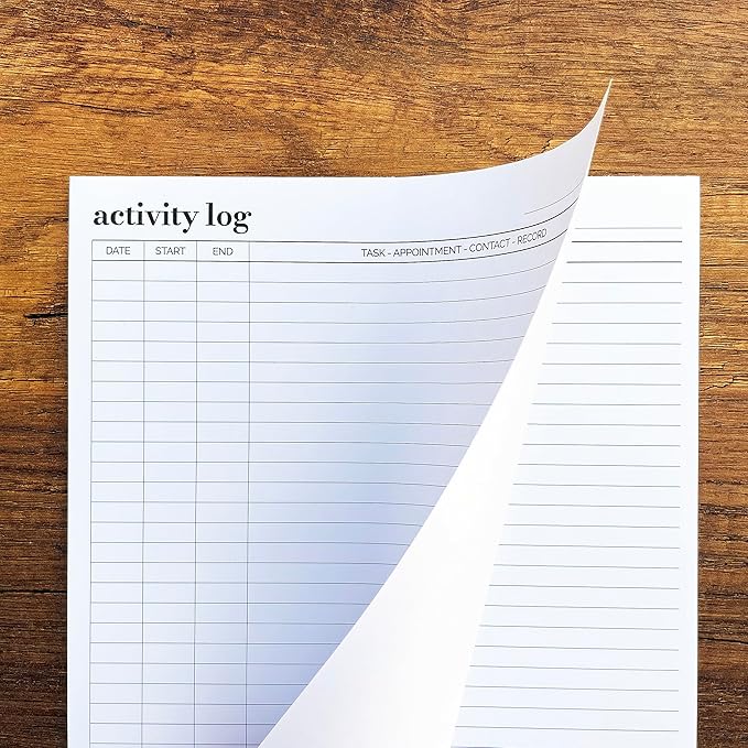 Activity Log Notepad 11x8,5 - Organize and Track Tasks, Appointments, Contacts, Records - Premium Thick Paper - Letter Size - 50 Sheets -Hard Cardboard Back Stand - To Do List Notepad for Work, Daily