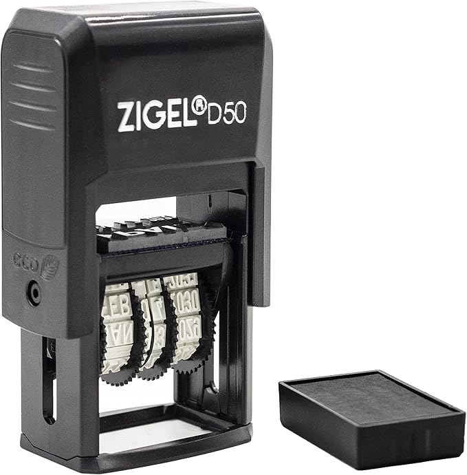 ZIGEL D50 Date Stamp with Received - Self Inking Date Stamp - Black