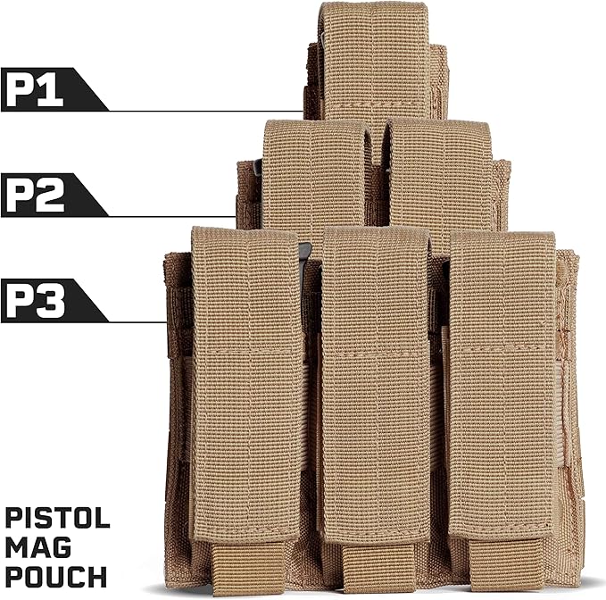 Tacticon P1 P2 P3 BattlePouch | Universal Pistol Mag Pouch | Combat Veteran Owned Company | Molle Single Double Triple Pistol Magazine Holster for Ammo | Tactical Bag Accessories Holder