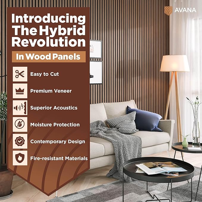 Avana Modern Acoustic Wood Wall Panels – 94.4 X 12.6 Inch Smoke Walnut Acoustic Panels 1 PC – Wall Panels For Interior Wall Decor For Homes, Offices, Studios – Sturdy And Durable Wood Panels For Wall