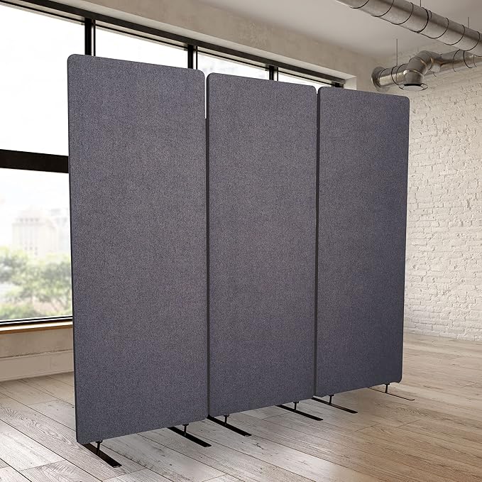 Stand Up Desk Store ReFocus Freestanding Noise Reducing Acoustic Room Wall Divider Office Partition (Ash Grey, 72" x 66", Zippered 3-Pack)