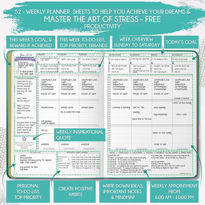 Law of Attraction Planner 2026 Deluxe with Productivity App | Weekly & Monthly Goal-Setting Planner, Life & Gratitude Journal | Include Foldable Vision Board, Gift Box & Stickers