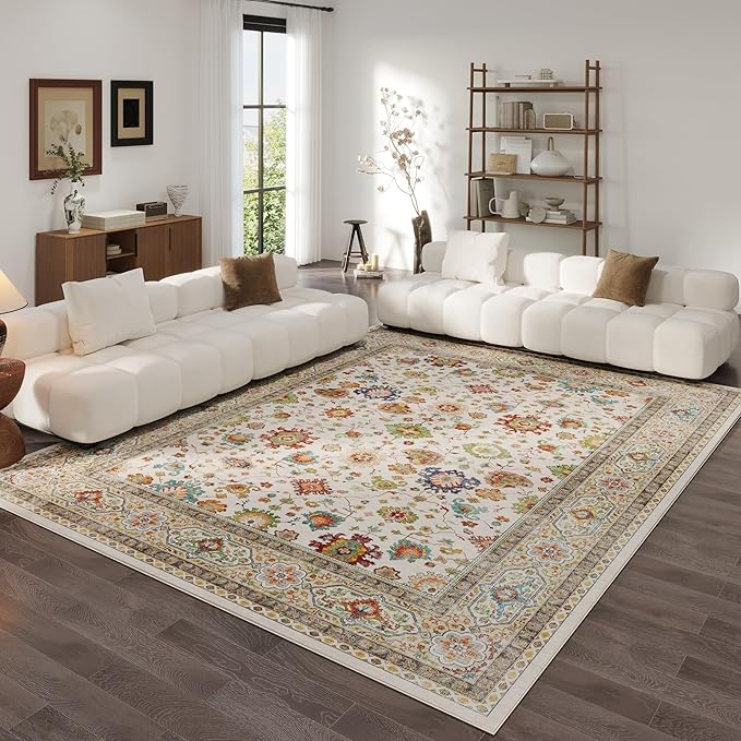 Rugcomf Area Rugs 8x10 for Living Room Clearance, Machine Washable Boho Rug, Non Slip Vintage Low Pile Large Carpet for Bedroom, Farmhouse, Dining Room, Kids Playroom (Colorful)