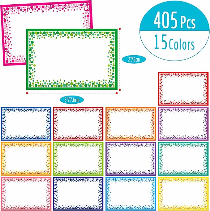 405pcs Name tag Labels, Colorful Name Badge with Permanent Adhesive Writable Name Tag Stickers for School Office Home (Each Measures 3" x 2")
