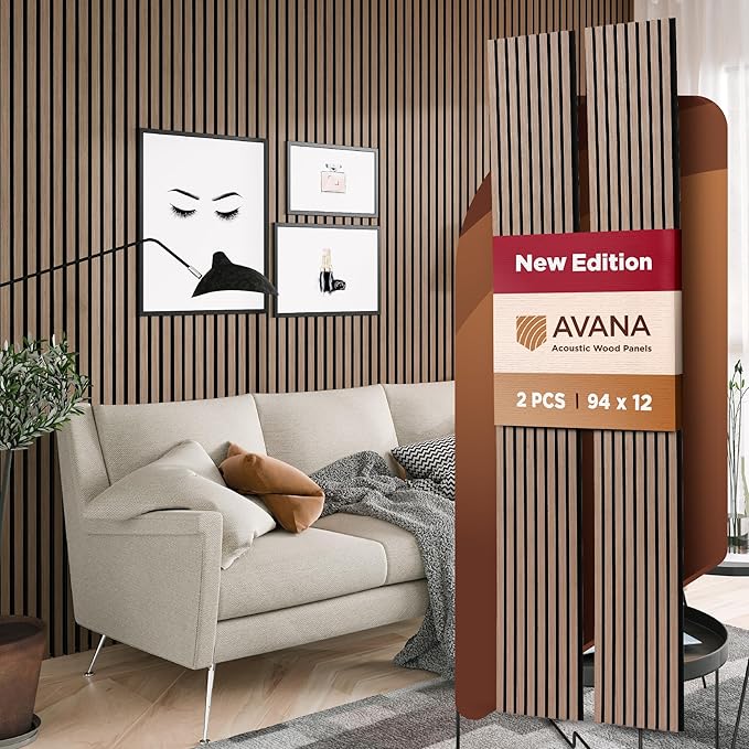 Avana Acoustic Wood Wall Panels – 94.4 x 12.6 Inch Smoke Walnut Acoustic Panels 2 PCs – Wall Panels For Interior Wall Decor For Homes, Offices, Studios – Pleasing Wood Panels For Wall