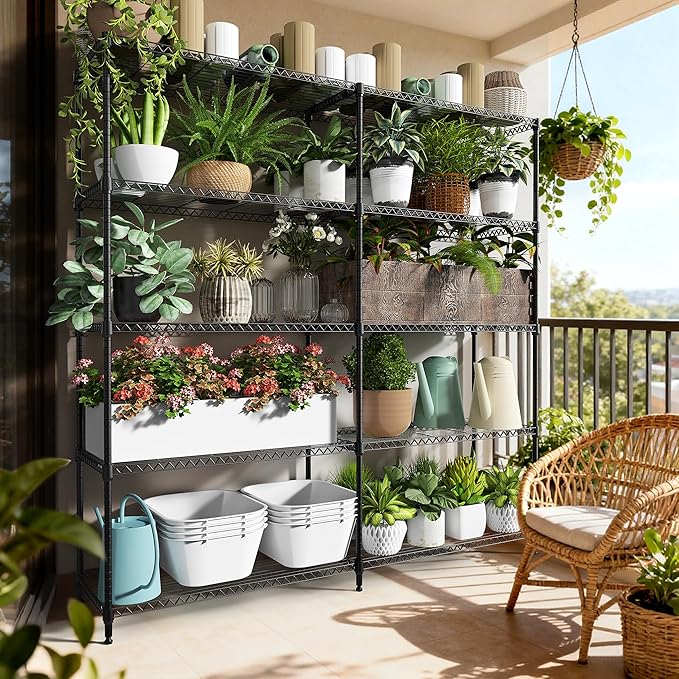 M MZG 5 Tiers Storage Shelves Load 1500LBS, Metal Shelving Wire Metal Shelving Unit Shelves for Storage Adjustable Garage Shelving for Pantry Kitchen Garage Black 15.8" D x 33.5" W x 70.5" H