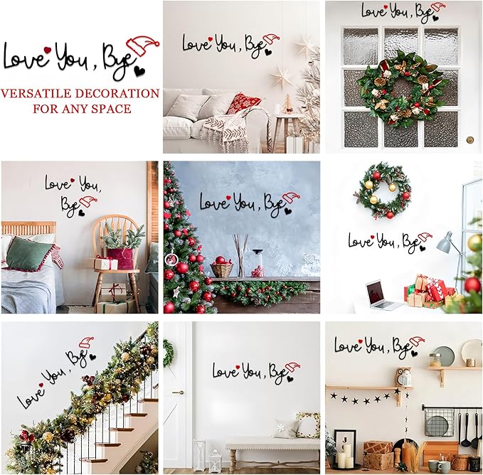 Christmas Love You Bye Wood Sign,Above Door Topper Decoration with Santa Hat,Cute Xmas Sign for Window Wall Express Love&Warm for Your Family Lover,Hallway Entryway Mantle Farmhouse Holiday Home Decor