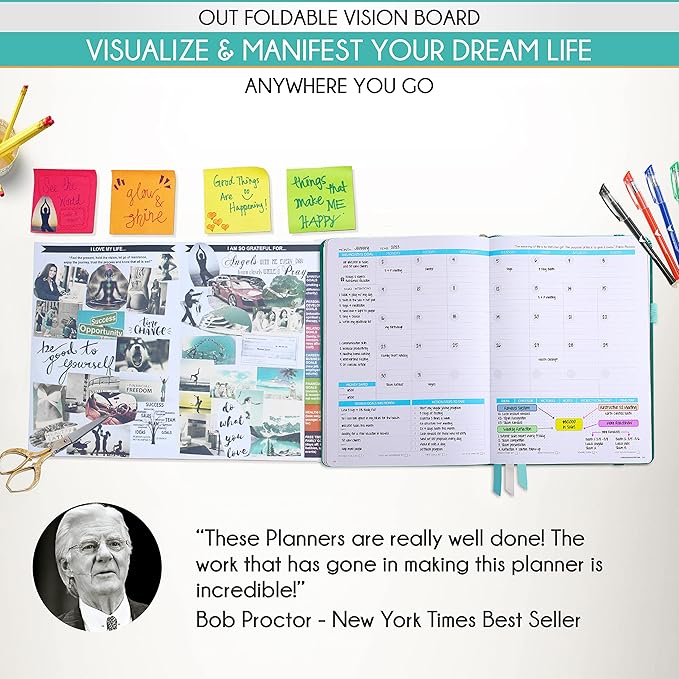 Life Planner - Undated Weekly & Monthly Planner, 12-Month Journey to Increase Productivity | Gratitude Journal, Life Organizer & Goal Journal | Include Foldable Vision Board, Habit Tracker & Stickers