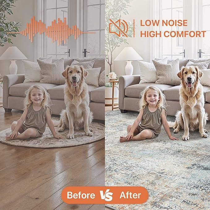 GENIMO Washable Area Rugs for Living Room, 8x10 Modern Non Slip Rugs, Low Pile Lightweight Soft Print Rug for Bedroom, Dining Room, Home Office, Washed Light Blue