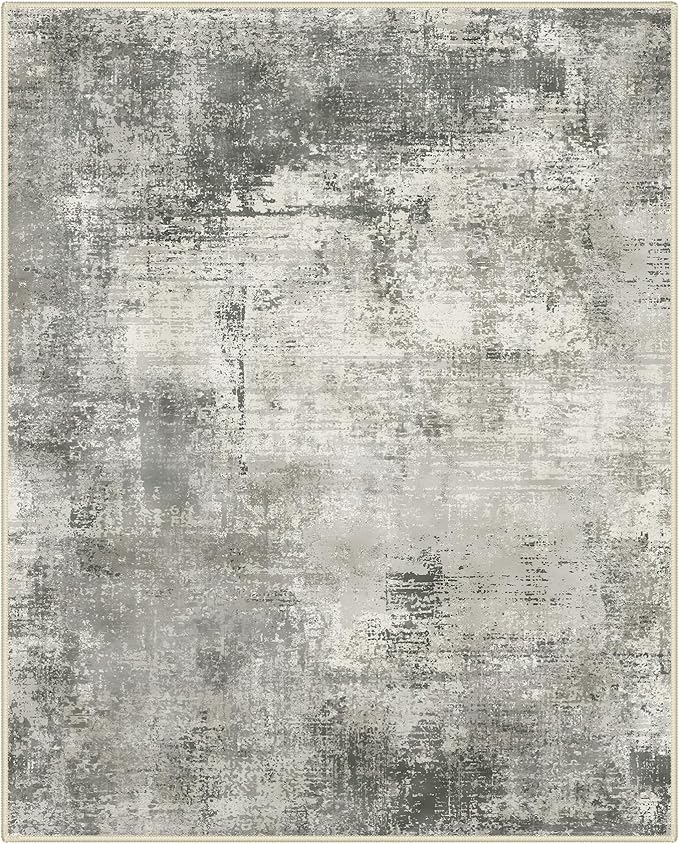 GENIMO 8x10 Area Rugs for Living Room, Machine Washable Non Slip Rugs, Low Pile Lightweight Vintage Print Rug for Bedroom, Dining Room, Home Office, Distressed Grey