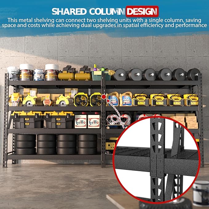 Yardenaler 8000LBS 78 "W x 24 "D x 72 "H Garage Shelving, 4-Tier Industrial Iron Shelving Unit Garage Storage Rack for Basement Warehouse, Black