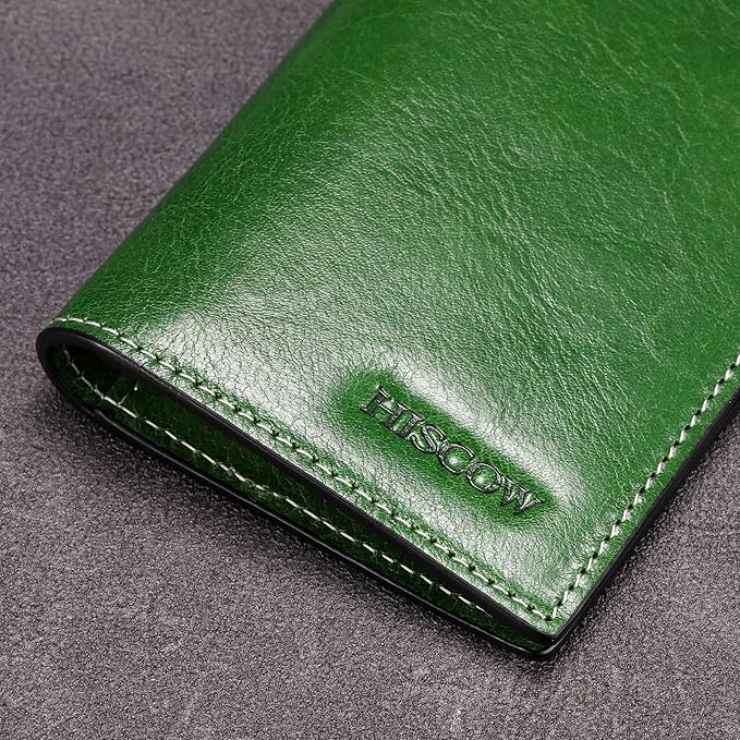 Slim Leather Credit Card Holder for Men & Women 8cc, Italian Calfskin (Green Vegetable-Tanned Leather)