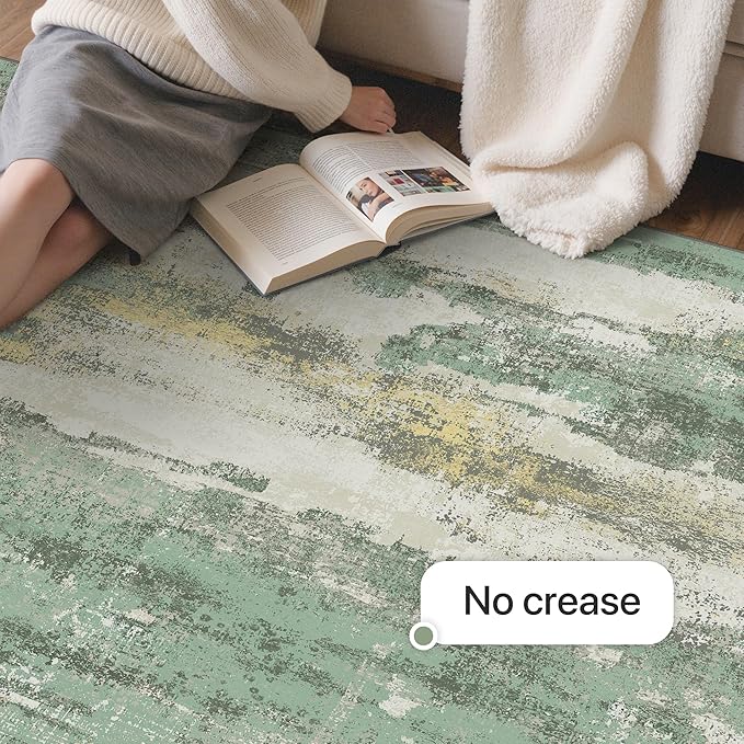 GENIMO No Crease Non Slip 6x9 Area Rugs for Living Room, Craft Woven Modern Abstract Rug, Soft Floor Carpet, Single-Piece Rugs for Bedroom, Dining Room, Office, Green Gray