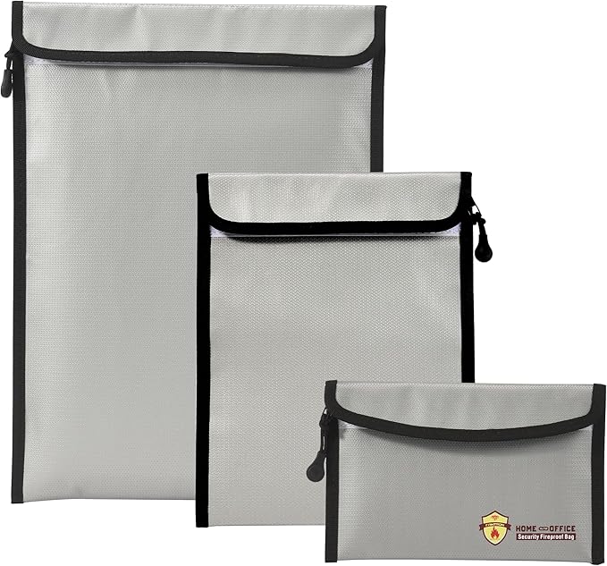 3 Pcs Fireproof Waterproof Document Bag(2000℉), Fire and Water Resistant Safe Zipper Storage Organizer Pouch for A4 A5 Documents Holder, Cash, Passport, Tablet, Laptop, File, Jewelry