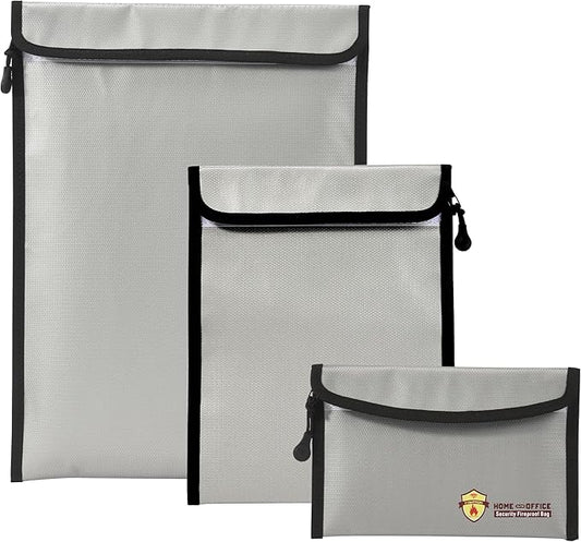 3 Pcs Fireproof Waterproof Document Bag(2000℉), Fire and Water Resistant Safe Zipper Storage Organizer Pouch for A4 A5 Documents Holder, Cash, Passport, Tablet, Laptop, File, Jewelry