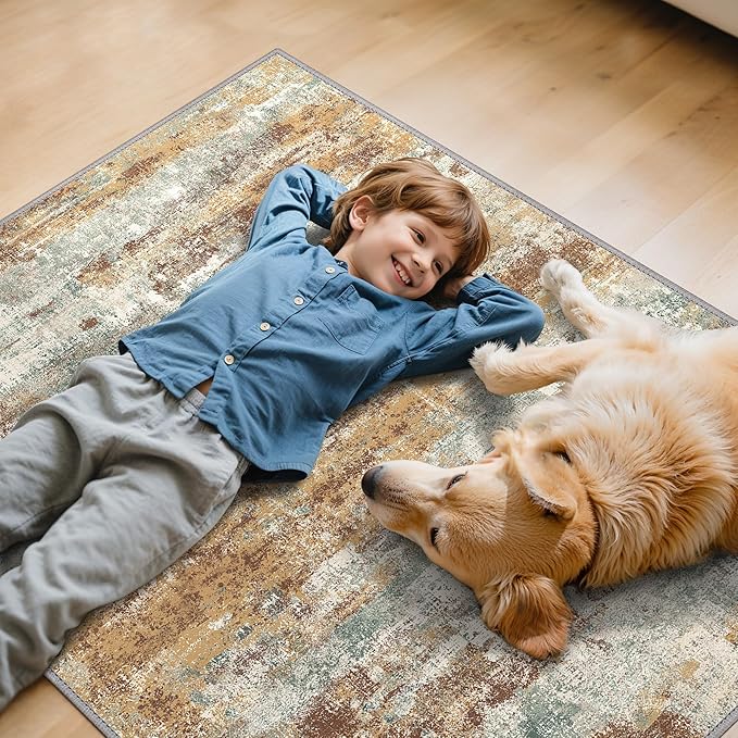 Office Chair Mat for Hardwood Tile Floor, Abstract 48"X 60" Desk Mats for Office Chair on Rolling Chairs Carpet, Desk Anti-Slip 1/5" Thick Rug for Computer Chair, Thin Low-Pile Floor Mat, Orange Sage