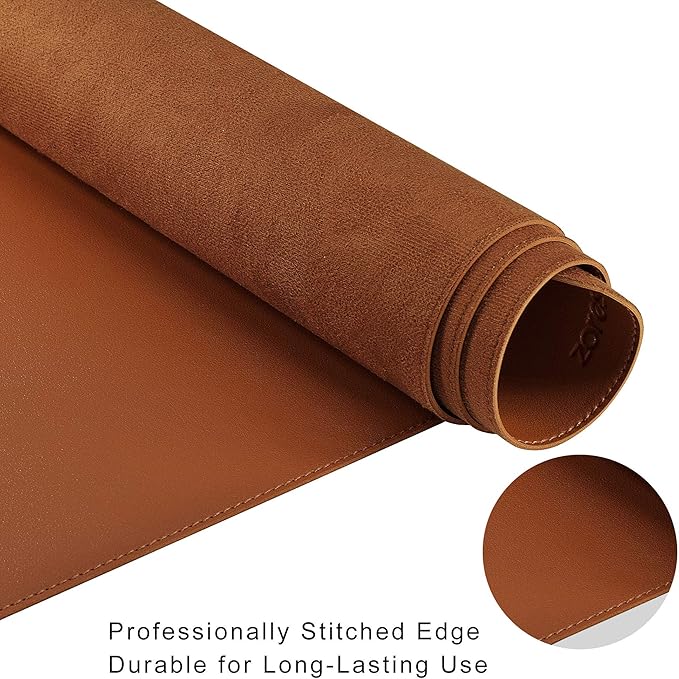ZORESYN PU Leather Desk Pad (55.1"x15.8") - Waterproof Office Desk Mat for Keyboard and Mouse - Light Brown Extended Mouse Pad with Nonslip Base