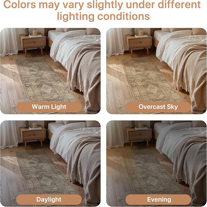 GENIMO Runner Rug 2x7 Non Slip Machine Washable Hallway Runner Vintage Rug, Low Pile Lightweight Rugs for Entryway, Hallway, Kitchen and Corridor, Chestnut Brown