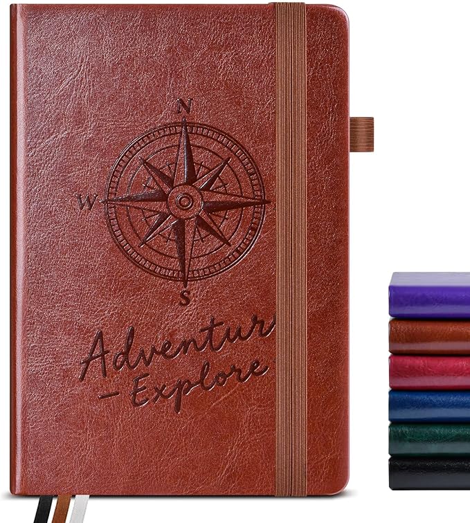 PAIBAS Graph Notebook for Women Men, 160 Pages Grid Paper, Graphing Notebooks for School, Work, Quad Ruled, Inner Pocket, A5 Hardcover Vintage Leather Journals for Writing, 5.8"x8.5" (Brown)