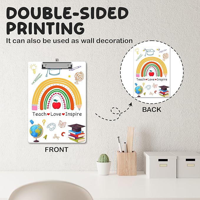 APIILVPQ Teacher Clipboard, Rainbow Clipboards with Low Profile Clip for Office School Use, Teacher's Day Birthday Gifts Wooden Clip Boards for Writing Reading - C06